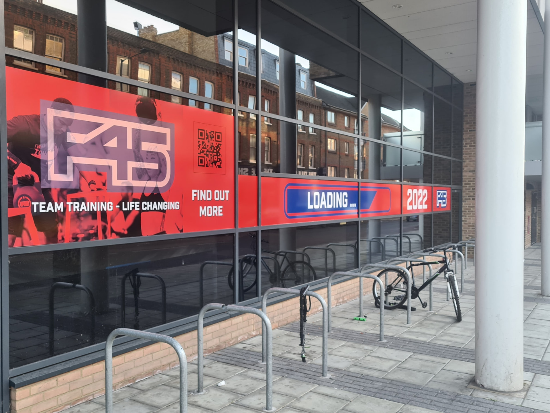 F45 promotional graphics installed across studio windows
